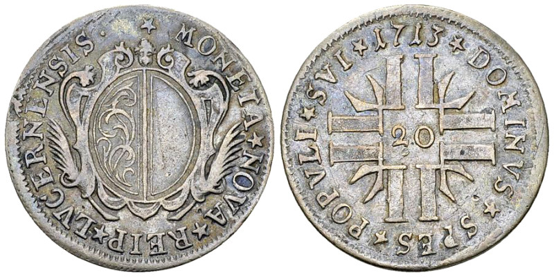 Luzern, AR 20 Kreuzer 1713 

Schweiz, Luzern. AR 20 Kreuzer 1713 (4.12 g), Mzs...