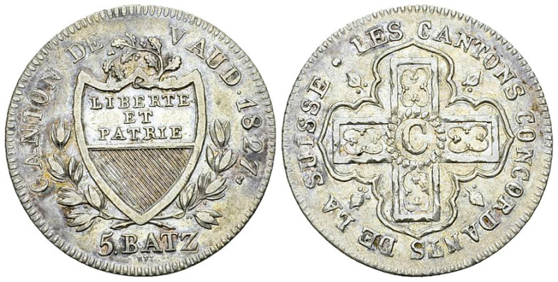 Waadt, AR 5 Batzen 1827 

Schweiz, Waadt /Vaud. AR 5 Batzen 1827 (4.42 g).
HM...