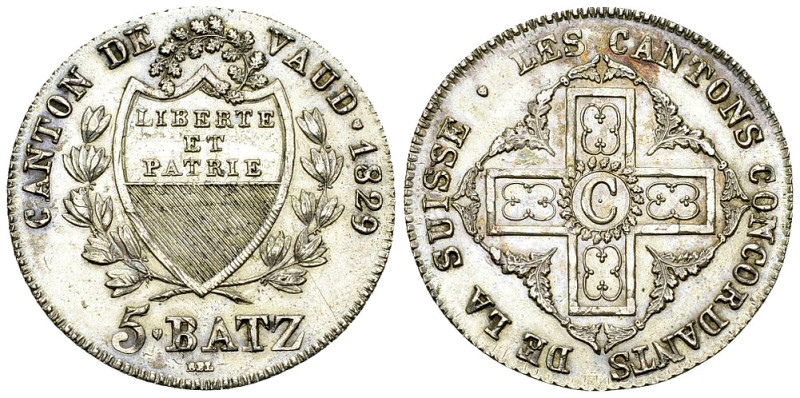 Waadt, AR 5 Batzen 1829 

Schweiz, Waadt/Vaud. AR 5 Batzen 1829 (4.11 g). Konk...