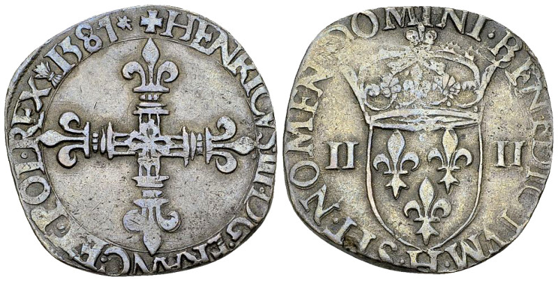 Henri III, AR Quart d'écu 1587 H, La Rochelle 

Frankreich, Königreich. Henri ...