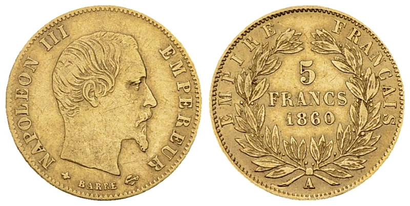 Napoléon III, AV 5 Francs 1860 A, Paris 

Frankreich, 2nd Empire. Napoléon III...