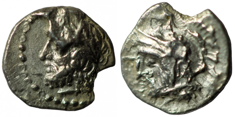 Cilicia, Tarsos. AR Obol. ca 379-372 BC.
Head of Ares or Datames/Pharnabazos, w...