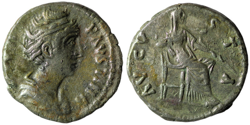 Diva Faustina I AD 140-141. Rome
Denarius AR
DIVA FAVSTINA, draped bust of Div...