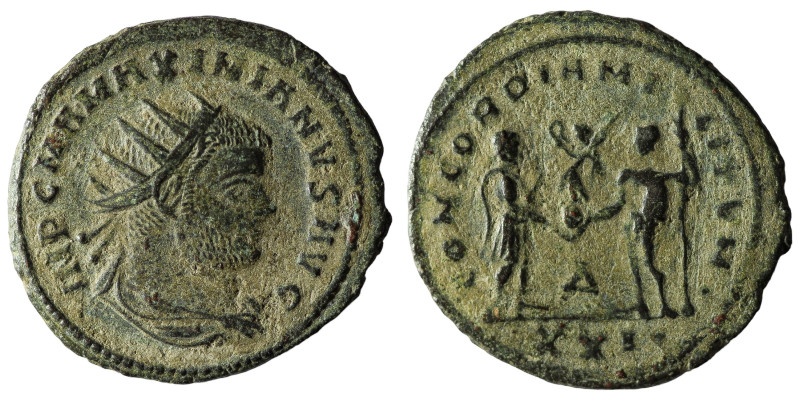 Maximianus Æ Antoninianus. Heraclea, AD 292-295. IMP C M A MAXIMIANVS AVG, radia...