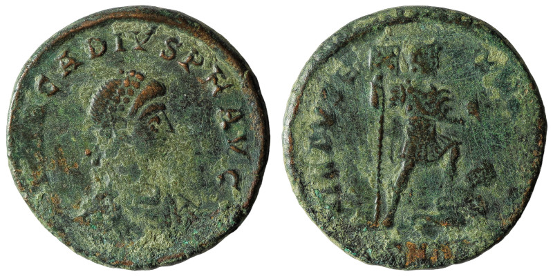 Arcadius AD 383-408. Rome
Follis Æ
D N ARCADIVS P F AVG, Diademed, draped and ...