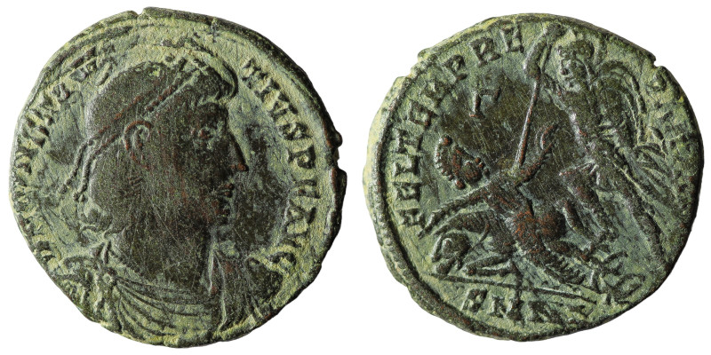 Constantius II AE16 follis, Nikomedia. 355-361 AD.
D N CONSTANTIVS P F AVG, dia...