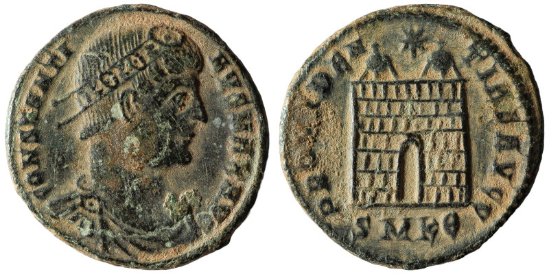 Constantine I (307/310-337). Æ Follis (18mm, 2.72g, 6h). Cyzicus, 325-326. Laure...