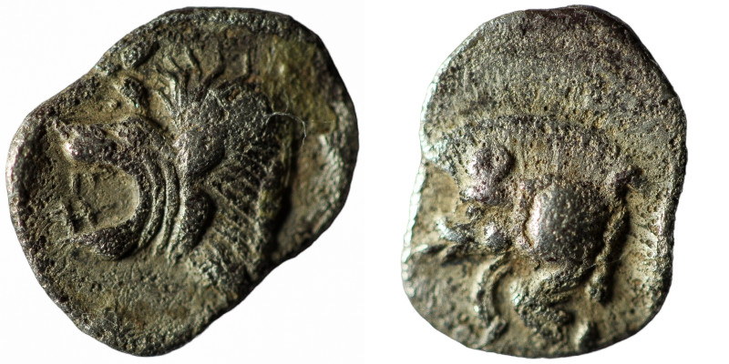 MYSIA. Kyzikos. Obol (Circa 450-400 BC). Obv: Forepart of boar left; to right, t...