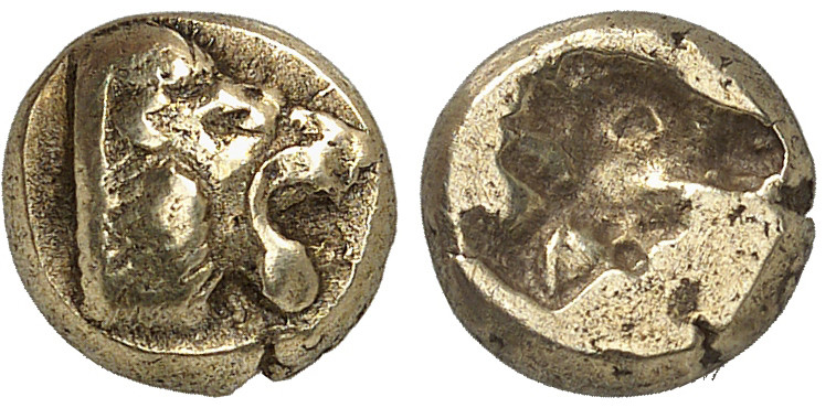 Asie Mineure

Lesbos - Mytilène 

Hecté en électrum - (521-478)

 Rare.
...