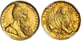 Albanie

Ahmed Zogu (1925-1939) 

20 francs en or - 1927 V Vienne 

Qualité remarquable - 5.053 exemplaires. 

6.45g - KM 12 - Fr. 6 

FDC -...