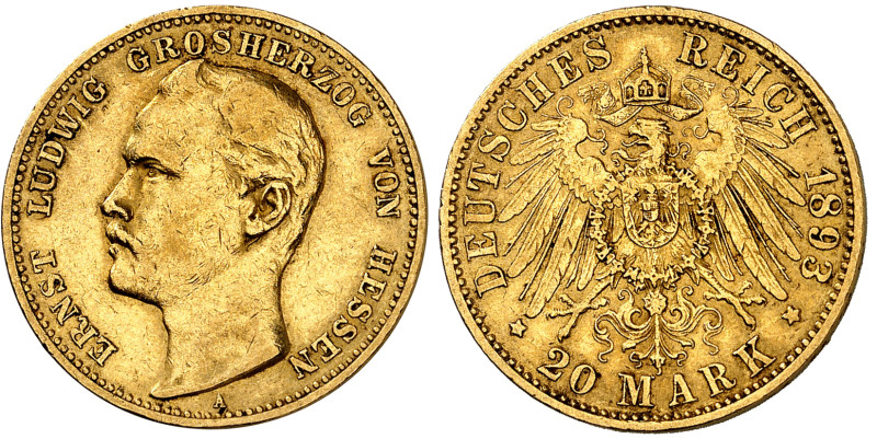 Allemagne – Hesse

Ernest Louis (1892-1918)

20 marks en or - 1893 A Berlin...