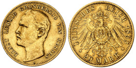 Allemagne – Hesse

Ernest Louis (1892-1918)

20 marks en or - 1893 A Berlin

Très rare.

3.98g - KM 367 - Fr. 3793

TTB à Superbe - XF/AU...