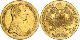 Autriche

Marie-Thérèse (1740-1780)

20 ducats en or - 1780 SF Londres

Frappé vers 1950. 

70.0g - KM T2 - Fr. manque 

Superbe à FDC - PCG...