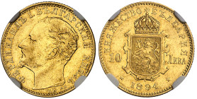 Bulgarie

Ferdinand Ier (1887-1918)

10 leva en or - 1894 KB

6.45g - KM 20 - Fr. 3

Superbe - NGC AU 53