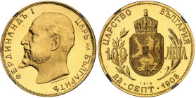 Bulgarie

République Populaire (1946-1989)

Epreuve sur flan bruni du 100 leva en or - 1912

Frappé en 1967 avec des coins d'origine.

Très ra...