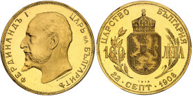 Bulgarie

République Populaire (1946-1989)

Epreuve sur flan bruni du 100 leva en or - 1912

Frappé en 1967 avec des coins d'origine.

Très ra...