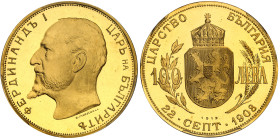 Bulgarie

République Populaire (1946-1989)

Epreuve sur flan bruni du 100 leva en or - 1912

Frappé en 1967 avec des coins d'origine.

Très ra...