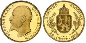 Bulgarie

République Populaire (1946-1989)

Epreuve sur flan bruni du 20 leva en or - 1912

Frappé en 1967 avec des coins d'origine.

Très rar...