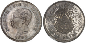 Cambodge

Norodom Ier (1860-1904)

Piéfort en argent du 2 francs - 1860

D'une grande rareté et d'une qualité exceptionnelle.

20.13g - Lec 63...