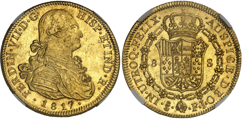 Chili

Ferdinand VII (1808-1833)

8 escudos en or - 1817 So FJ Santiago

R...
