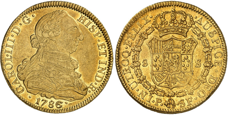 Colombie

Charles III (1759-1788)

8 escudos en or - 1786 P SF Popayán.

M...