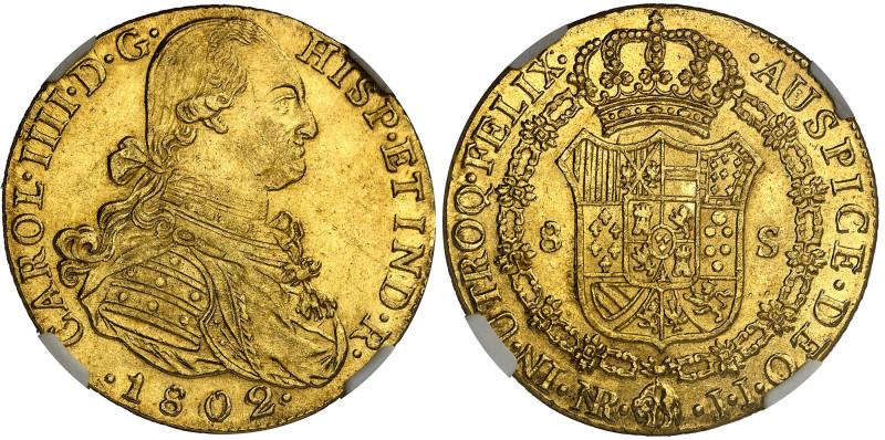 Colombie

Charles IV (1788-1808) 

8 escudos en or - 1802 NR JJ Santa Fe (Bo...