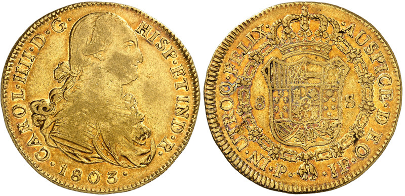 Colombie

Charles IV (1788-1808)

8 escudos en or - 1803 P SF Popayán.

26...