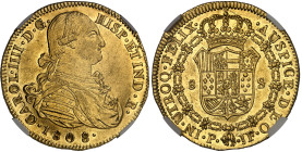 Colombie

Charles IV (1788-1808) 

8 escudos en or - 1808 P JF Popayan 

Magnifique exemplaire. 

 27.06g - KM 62.2 - Fr. 52 - XC 91 

Super...