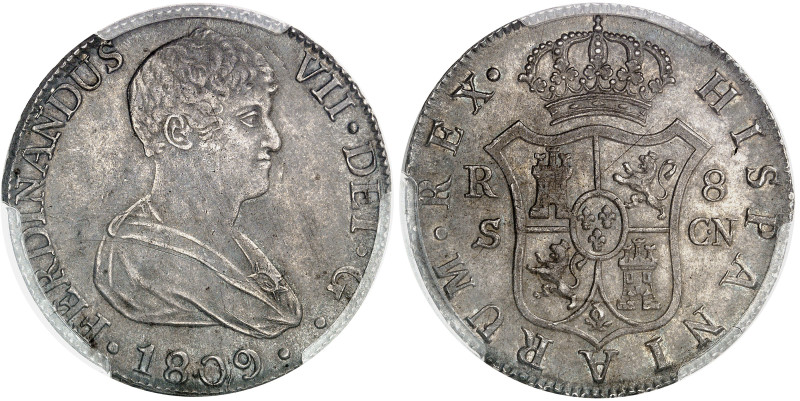 Espagne

Ferdinand VII (1808-1833)

 8 réales en argent – 1809 S CN

 Bel ...