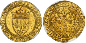 France

Charles VI (1380-1422) 

Ecu d'or à la couronne - 4ème émission (29 juillet 1394) - Point 4ème MontpellieR 

Magnifique exemplaire. 

...