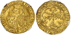 France

Henri VI (1422-1453)

Salut d'or - 2ème émission 6 septembre 1423 - Léopard Rouen

Point creux secret sous le T d'IMPERAT.

Magnifique...