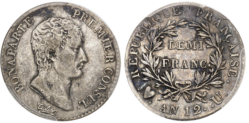 France

Consulat (1799-1804)

1/2 franc - An 12 U Turin

D'une insigne rar...