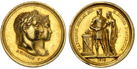 France

Napoléon Ier (1804-1814)

Médaille en or - 1810 - J.-B. Andrieu et A. Galle.

Commémore le mariage civil de Napoléon et Marie-Louise. 
...