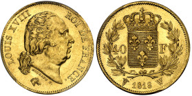 France

Louis XVIII (1814-1824)

40 francs en or - 1818 W Lille

D'une qualité remarquable.

Le deuxième plus haut grade, un seul exemplaire e...