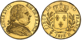 France

Louis XVIII (1814-1824)

20 francs en or - 1815 R Londres

Rare dans cette qualité.

6.45g - G. 1027 - F. 518.1

Superbe à FDC - NGC...