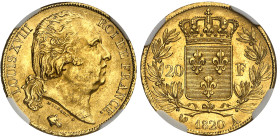 France

Louis XVIII (1814-1824)

20 francs en or - 1820 A Paris

Très rare dans cette qualité.

6.45g - G. 1028a - F. 519.19 - Fr. 538

Prat...
