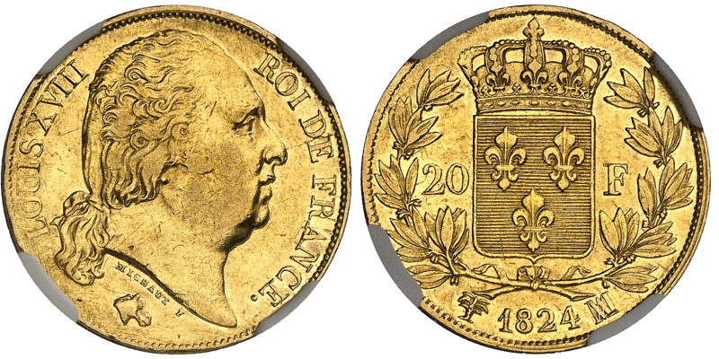 France

Louis XVIII (1814-1824)

20 francs en or - 1824 MA Marseille

Rari...