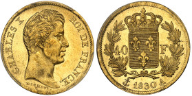 France

Charles X (1824-1830)

 40 francs en or - 1830 A Paris

 Tranche en creux.

 12.90g - G. 1105 - F. 544.4 - Fr. 547

 Superbe à FDC -...