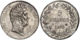 France

Louis-Philippe Ier (1830-1848) 

5 francs "sans le I" - 1830 D Lyon 

Tranche en creux.

Type rarissime dans cette qualité.

Probabl...