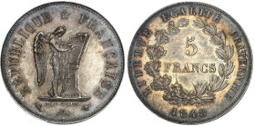 France

IIème République (1848-1852)

Essai en argent du 5 francs - 1848 - Dieudonné.

Essai hors concours, avers d'après Dupré.

Tranche liss...