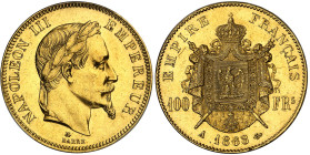 France

Napoléon III (1852-1870) 

100 francs en or - 1868 A Paris 

32.25g - G. 1136 - F. 551.10 - Fr. 580

 Superbe à FDC - PCGS MS 62
