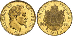 France

Napoléon III (1852-1870)

 100 francs en or - 1868 A Paris

 32.25g - G. 1136 - F. 551.10 - Fr. 580 

Superbe - PCGS AU 58