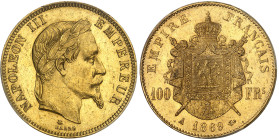 France

Napoléon III (1852-1870)

 100 francs en or - 1869 A Paris 

Magnifique exemplaire.

 32.25g - G. 1136 - F. 551.12 - Fr. 580

 Super...