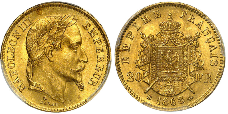 France

Napoléon III (1852-1870)

20 francs en or - 1868 BB Strasbourg

Le...