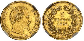 France

Napoléon III (1852-1870)

5 francs en or - Grand module - 1855 A Paris

Rarissime, seulement quelques exemplaires connus.

Le deuxième...