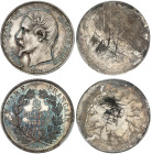 France

Napoléon III (1852-1870)

Paire d’épreuves unifaces en bronze argenté du 2 francs argent - 1855 A Paris

Magnifiques exemplaires à patin...