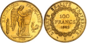 France

IIIème République (1871-1940)

100 francs en or - 1882 A Paris

Deuxième plus haut grade.

32.25g - G. 1137 - F. 552.5 - Fr. 590

Pr...