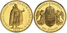 Hongrie

François-Joseph I (1848-1916)

100 couronnes en or - 1908 KB Kremnitz

D'aspect flan bruni.

33.87g - KM manque cf. 491 - Fr. manque ...