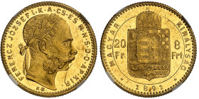 Hongrie

François-Joseph (1848-1916)

20 francs / 8 forint en or «Fiume» - 1891 KB Kremnitz

D'aspect flan bruni.

Magnifique exemplaire.

L...