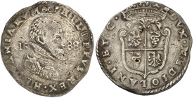 Italie – Milan

Philippe II d’Espagne (1554-1598)

 ½ scudo en argent – 1588

 15.93g - MIR 314/7

 TTB à Superbe – XF/AU